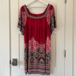 Poly/Spandex Dress 20W, fun festive pink tones, perfect for summer. 31”L